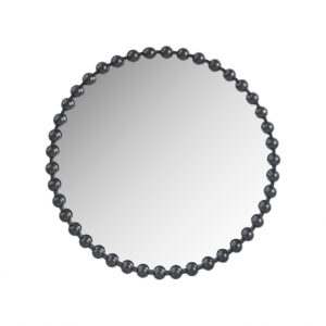 Marlowe 36" Large Decorative Round Wall Mirror with Beaded Metal Frame in Black From Madison Park Signature