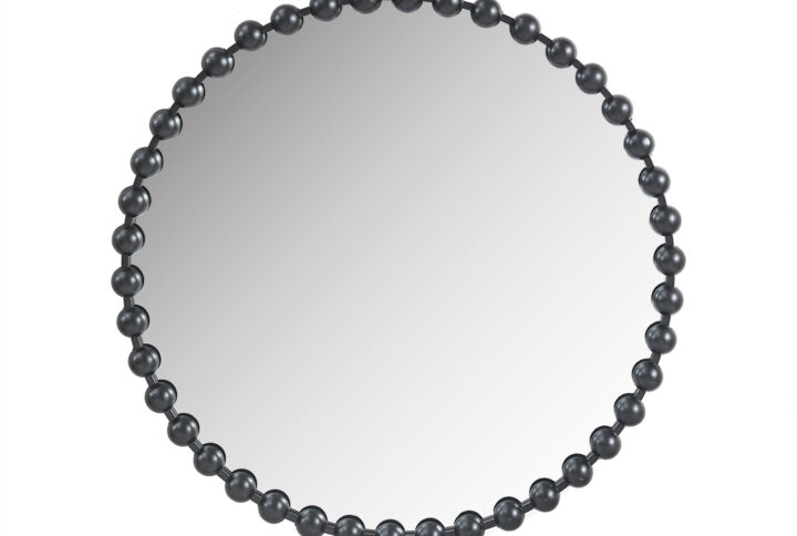 Marlowe 36" Large Decorative Round Wall Mirror with Beaded Metal Frame in Black From Madison Park Signature