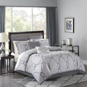 Lavine 12 Piece Comforter Set with Cotton Bed Sheets in Silver From Madison Park