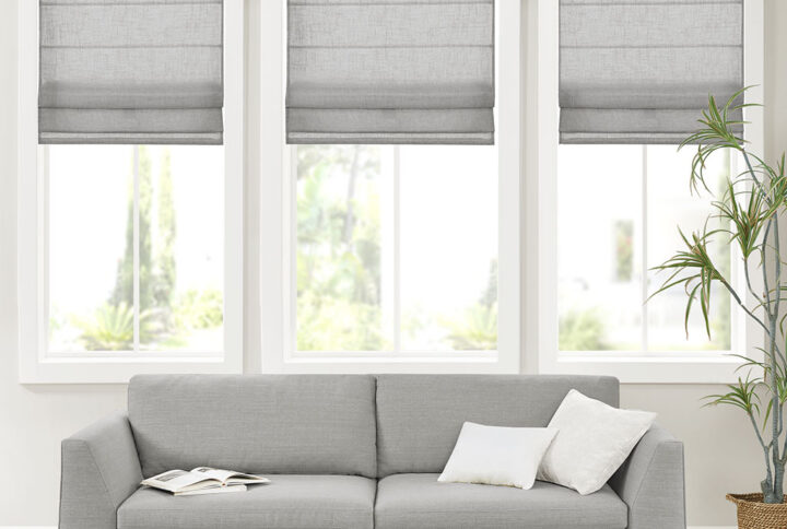 Kyler Linen Blend Light Filtering Cordless Roman Shade in Grey From Madison Park