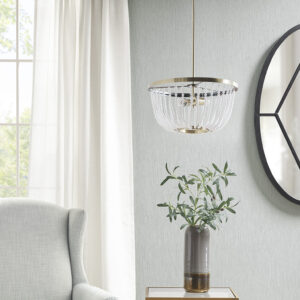 Melrose 2-Light Beaded Chandelier in Antique Brass/White From Hampton Hill