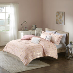 Raina Metallic Printed Comforter Set in Blush/Gold From Intelligent Design