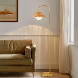 Laguna Rattan Weave Shade Floor Lamp in Gold/Natural From INK+IVY