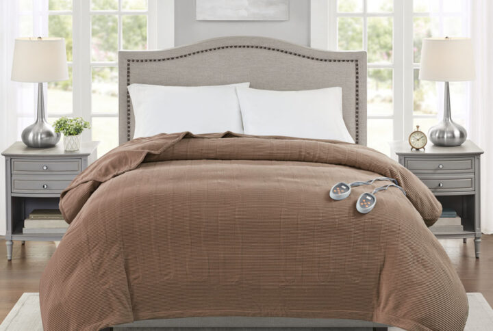 Electric Micro Fleece Heated Blanket in Brown From Beautyrest