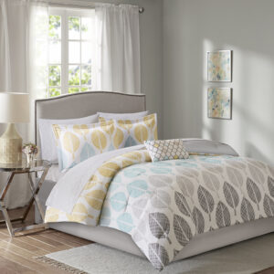 Central Park 9 Piece Comforter Set with Cotton Bed Sheets in Yellow/Aqua From Madison Park Essentials