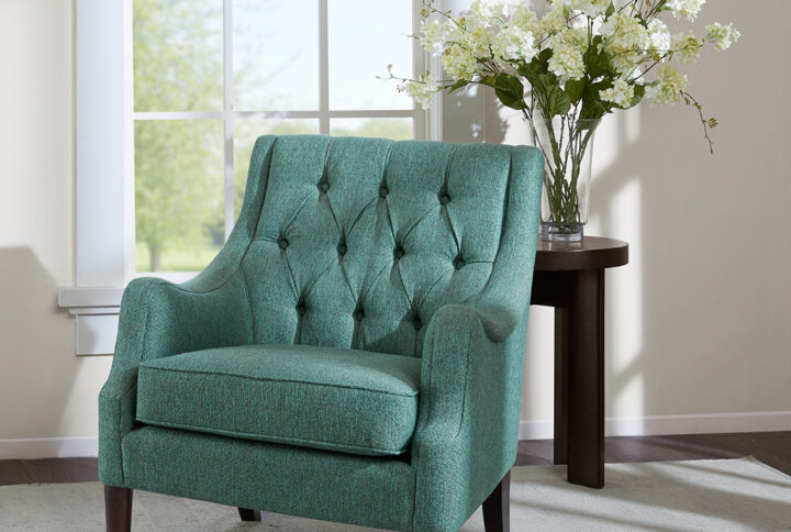 Qwen Button Tufted Accent Chair in Teal From Madison Park