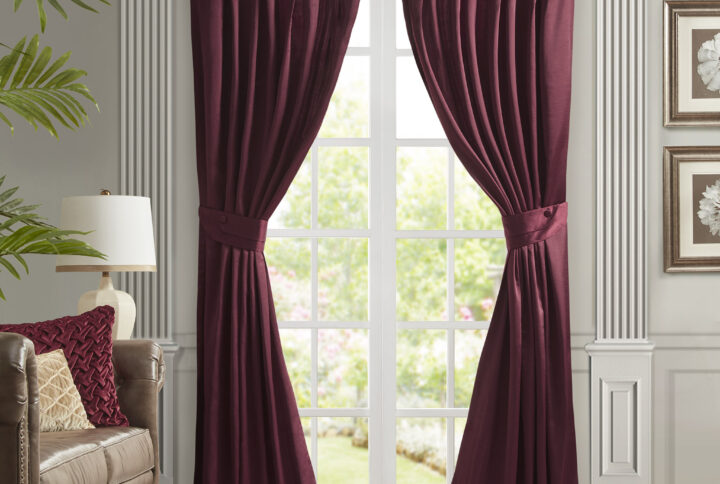 Avignon Pleat Curtain Panel with Tieback (Single) in Burgundy From Croscill Classics