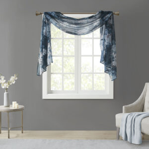 Simone Printed Floral Voile Sheer Scarf in Navy From Madison Park