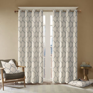 Brooklyn Metallic Geo Embroidered Curtain Panel in Grey From Madison Park