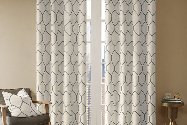 Brooklyn Metallic Geo Embroidered Curtain Panel in Grey From Madison Park