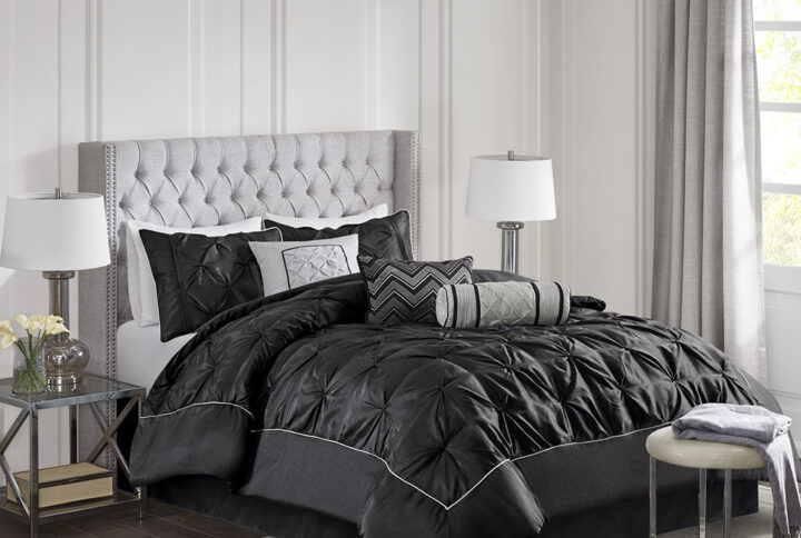 Laurel 7 Piece Tufted Comforter Set in Black From Madison Park