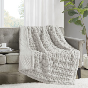 Ruched Fur Throw in Silver Grey From Madison Park