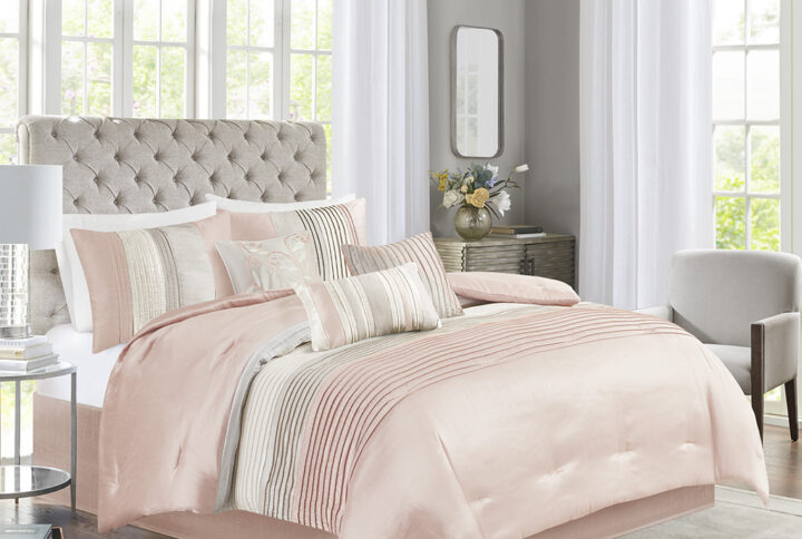 Amherst 7 Piece Comforter Set in Blush/Taupe From Madison Park