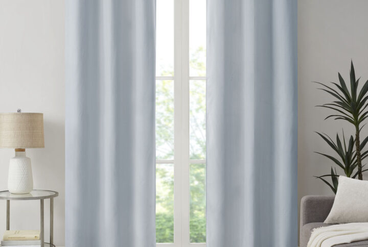 Galen Basketweave Room Darkening Curtain Panel Pair in Blue From Madison Park