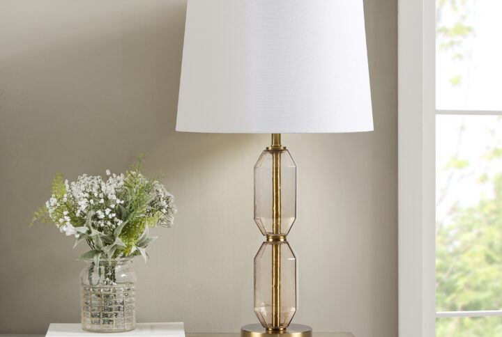 Zirconia Faceted Brown Glass Table Lamp in Brown From 510 Design