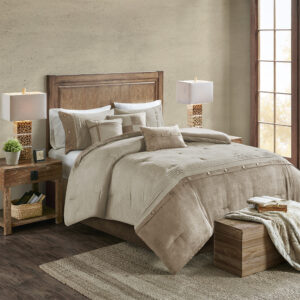 Boone 7 Piece Faux Suede Comforter Set in Tan From Madison Park