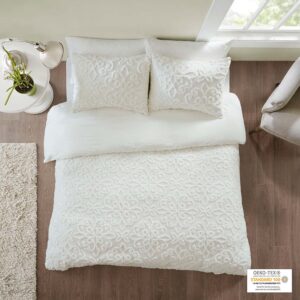 Sabrina 3 Piece Tufted Cotton Chenille Duvet Cover Set in Off-White From Madison Park