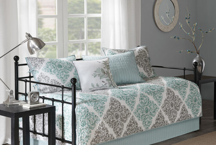 Claire 6 Piece Reversible Daybed Cover Set in Aqua From Madison Park