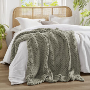 Chunky Double Knit Hand Made Chunky Double Knit Throw Blanket in Grey From Madison Park