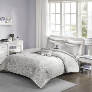 Zoey Metallic Triangle Print Comforter Set in Grey/Silver From Intelligent Design