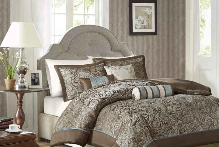 Aubrey 6 Piece Duvet Cover Set in Blue/Brown From Madison Park