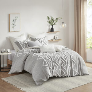 Hayes Chenille 3 Piece Cotton Duvet Cover Set in Gray From INK+IVY