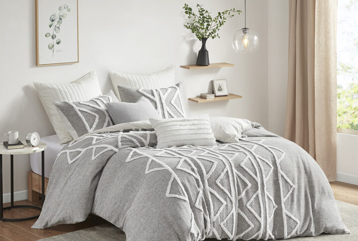 Hayes Chenille 3 Piece Cotton Duvet Cover Set in Gray From INK+IVY