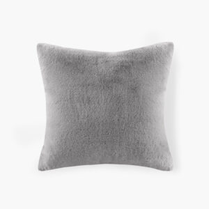 Sable Solid Faux Fur Square Decor Pillow in Grey From Croscill