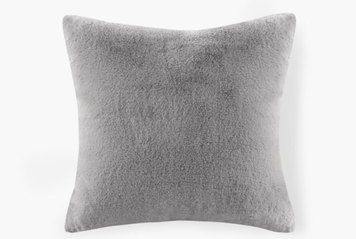 Sable Solid Faux Fur Square Decor Pillow in Grey From Croscill