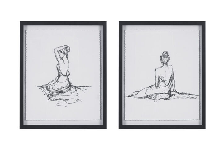 Feminine Figures Sketch 2-piece Framed Glass and Matted Wall Art Set in Black/White From Madison Park