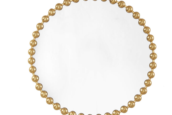 Marlowe 36" Large Decorative Round Wall Mirror with Beaded Metal Frame in Gold From Madison Park Signature