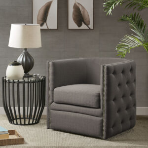 Capstone Tufted Barrel Swivel Chair in Grey From Madison Park