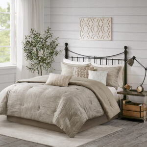 Walter 7 Piece Printed Seersucker Comforter Set in Taupe From Madison Park