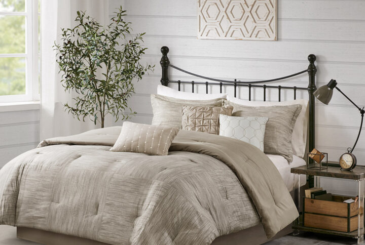 Walter 7 Piece Printed Seersucker Comforter Set in Taupe From Madison Park