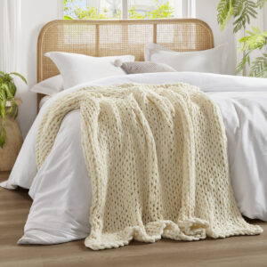 Chunky Double Knit Hand Made Chunky Double Knit Throw Blanket in Ivory From Madison Park