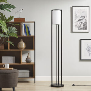 Charlton Metal Floor Lamp with Glass Cylinder Shade in Black From Martha Stewart