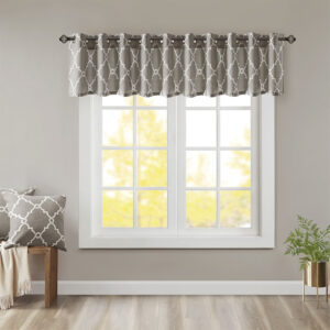 Saratoga Fretwork Print Grommet Top Window Valance in Grey/White From Madison Park