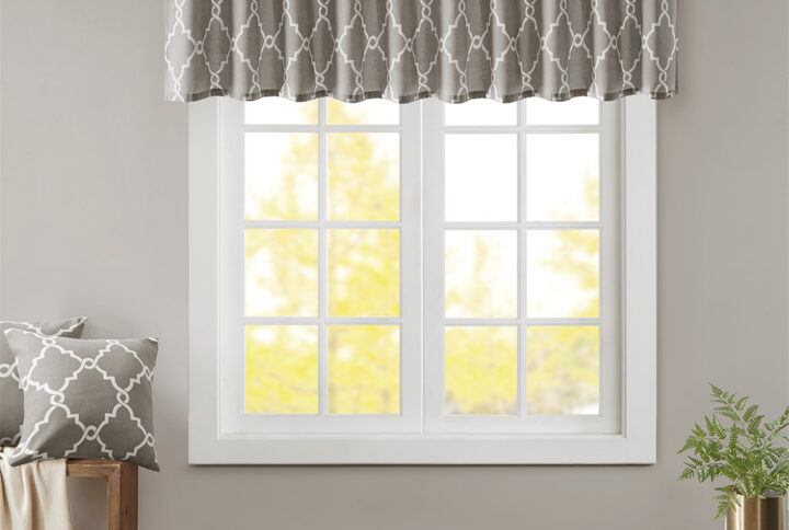 Saratoga Fretwork Print Grommet Top Window Valance in Grey/White From Madison Park