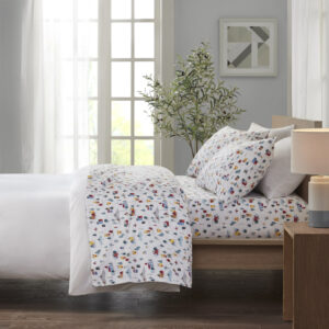 Cozy Cotton Flannel Printed Sheet Set in White Village Print From True North by Sleep Philosophy