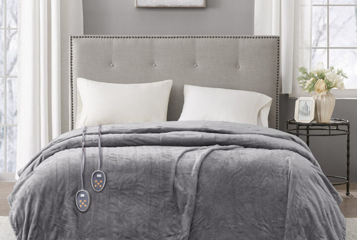 Heated Plush Blanket in Grey From Beautyrest