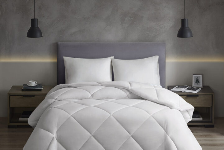 Microfiber with HeiQ Smart Temp Oversized Down Alt Comforter with HeiQ Smart Temp Treatment in White From Sleep Philosophy