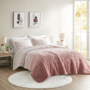 Brielle Ombre Shaggy Long Fur Comforter Mini Set in Blush From Intelligent Design