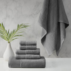 Nuage Cotton Tencel Blend Antimicrobial 6 Piece Towel Set in Charcoal From Beautyrest