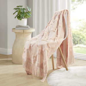 Brianne 100% Cotton Tufted Chenille Lightweight Throw With Fringe Tassel 50" x 60" in Blush From Madison Park