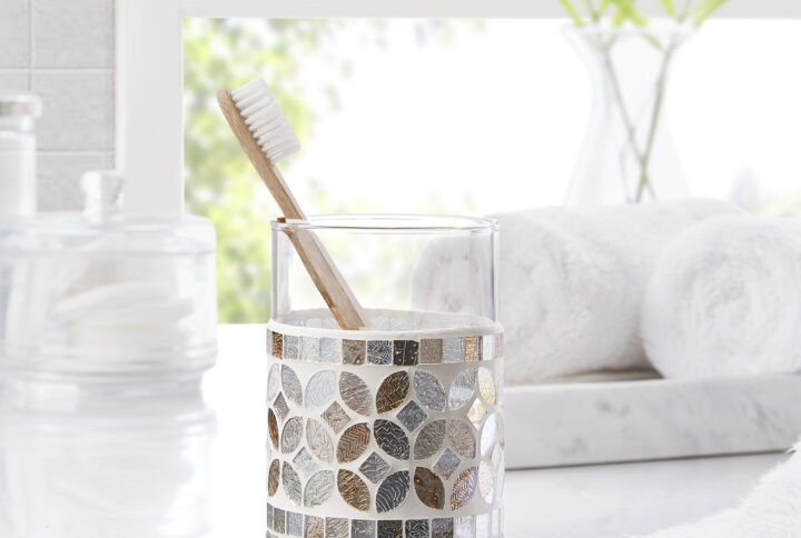 Seville Mosaic Glass Tumbler in Silver From Croscill