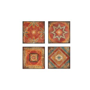 Moroccan Tile 4-piece Framed Art Set in Red From Madison Park