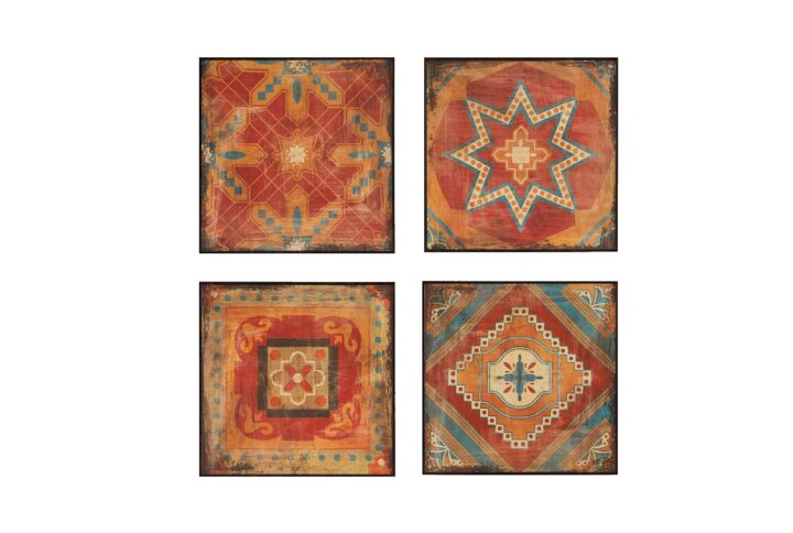 Moroccan Tile 4-piece Framed Art Set in Red From Madison Park