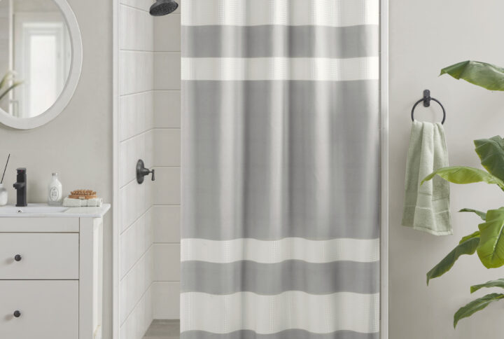 Spa Waffle Shower Curtain with 3M Treatment in Grey From Madison Park