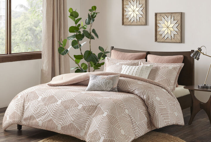 Ellipse Cotton Jacquard Comforter Set in Blush From INK+IVY