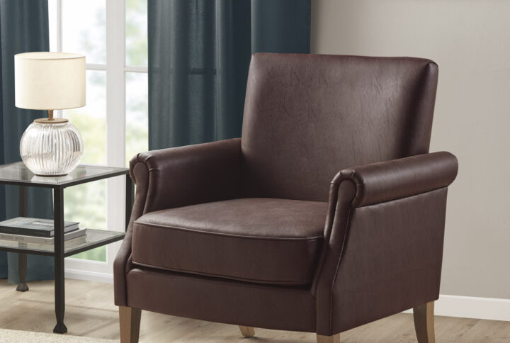 Annika Faux Leather Accent Arm Chair in Brown From Madison Park